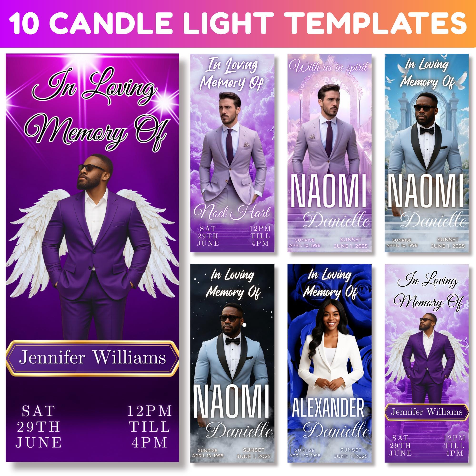 10 Cylinder Candle Light Label Memorial Tamplate,Tall Cylinder Candle Wraps,Editable Canva Memorial Stickers,Funeral Labels Digital Download - Editable Memorial Canva Template