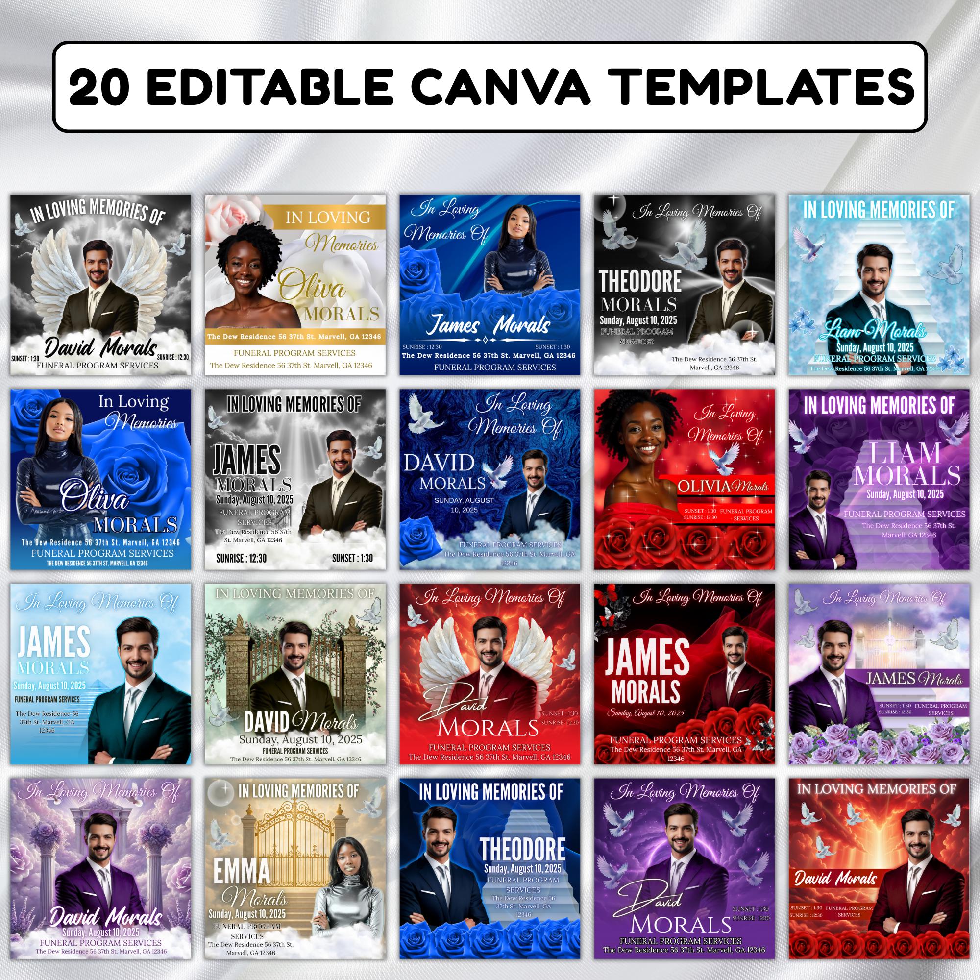 20 Memorial Flyer Canva Template Bundle, Memorial Funeral, in loving memory templates, Funeral Invite Flyer Template, Rest in Peace Flyer - Editable Memorial Canva Template