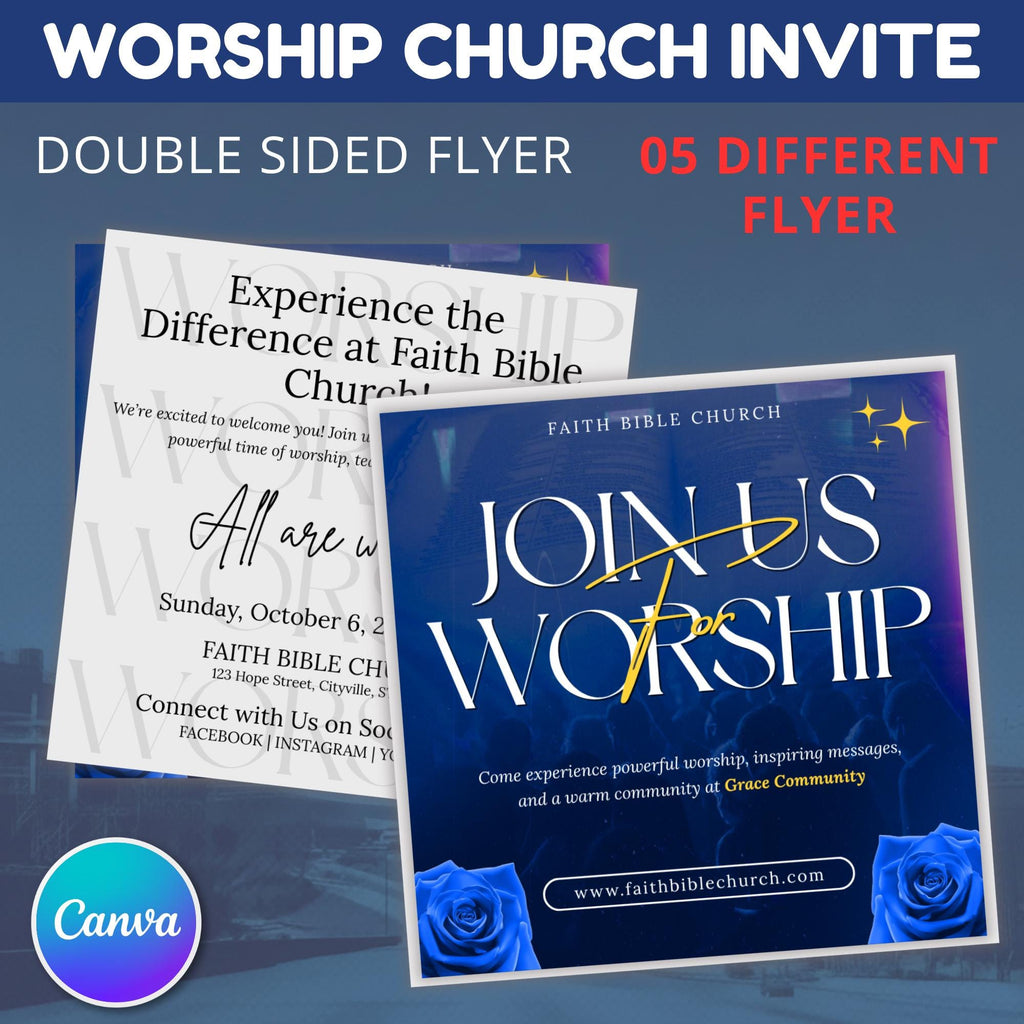 10 Worship Church Invite Invitation for Events, Worship Church Announcement Flyer, Worship Invite Card Flyer, Iteneraries, Outreach Template - Editable Memorial Canva Template