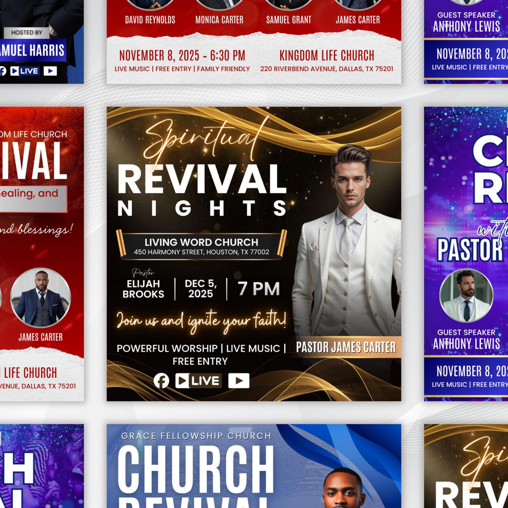 Church Revival Flyer Canva Editable Templates, Canva Church Template, church anniversary, Religious Event Flyer, Praise and Worship - Editable Memorial Canva Template