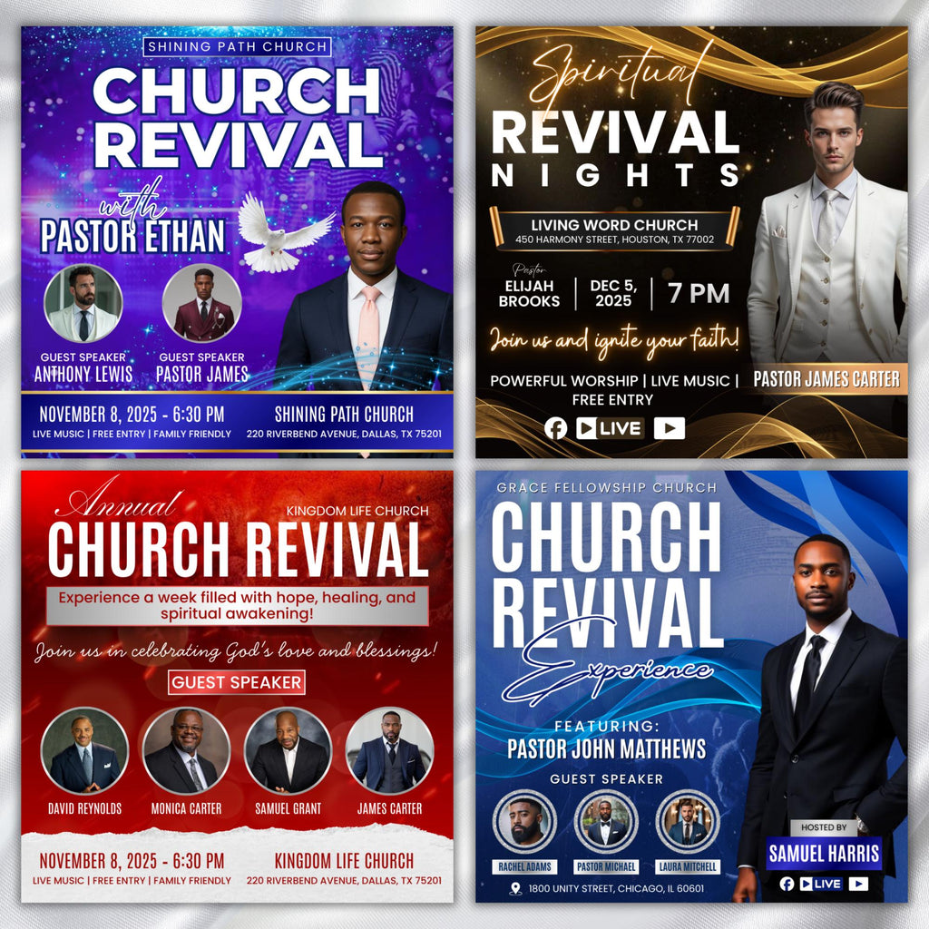Church Revival Flyer Canva Editable Templates, Canva Church Template, church anniversary, Religious Event Flyer, Praise and Worship - Editable Memorial Canva Template