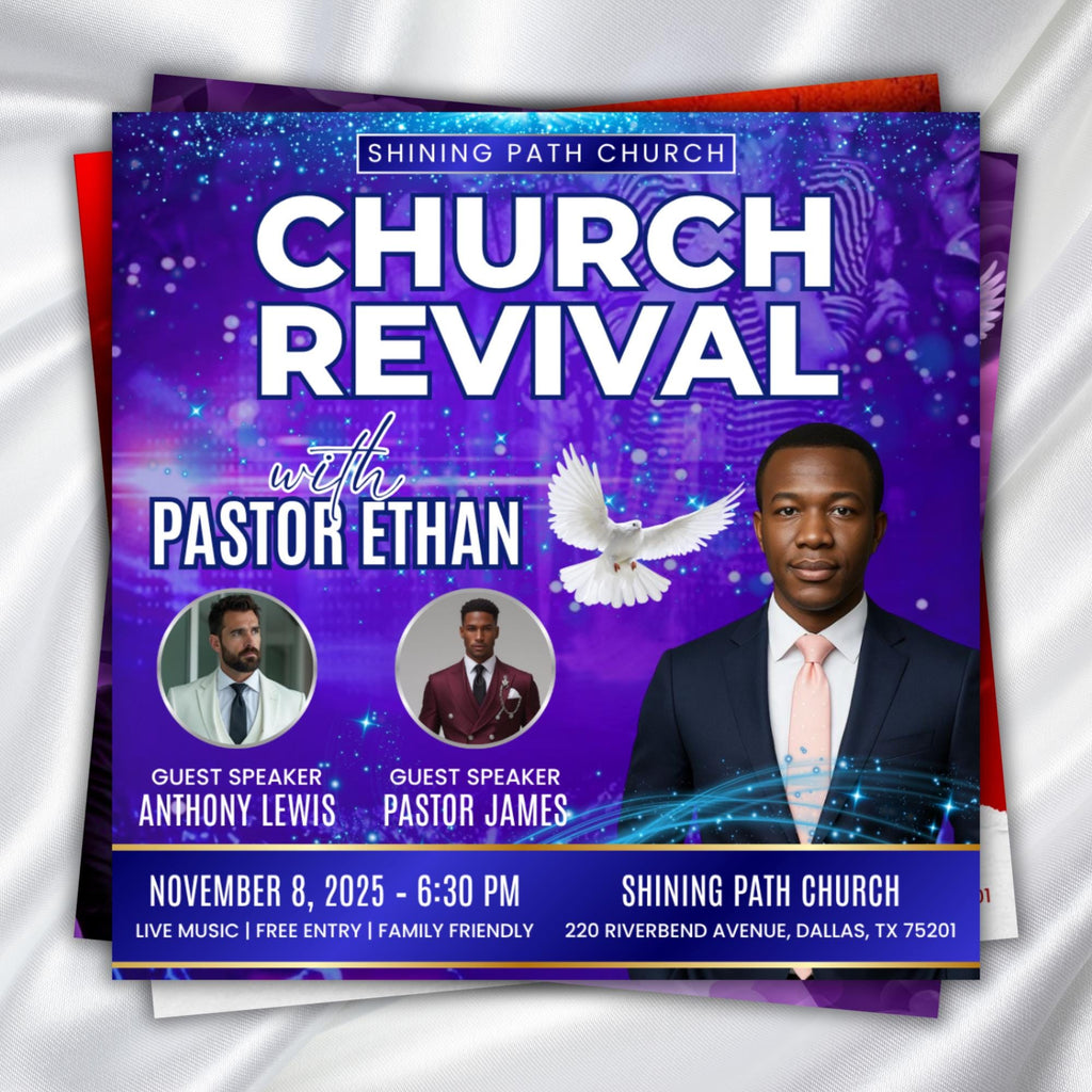 Church Revival Flyer Canva Editable Templates, Canva Church Template, church anniversary, Religious Event Flyer, Praise and Worship - Editable Memorial Canva Template