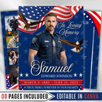 08 Pages Military Funeral Program Template, Bi-Fold Funeral Program, Obituary Celebration Of Life Program, Digital Download - Editable Memorial Canva Template