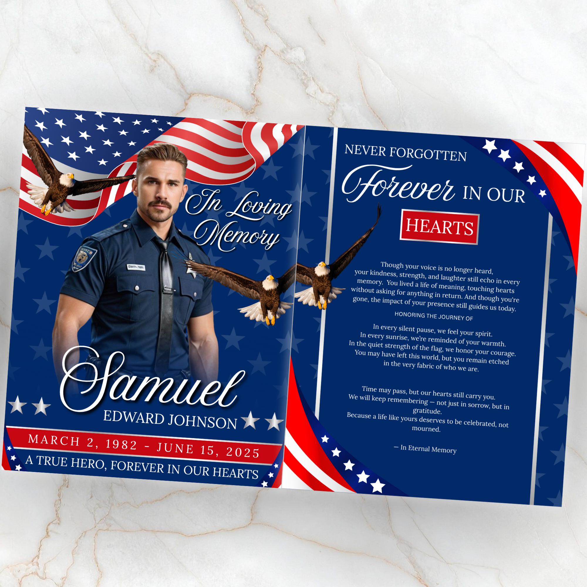 08 Pages Military Funeral Program Template, Bi-Fold Funeral Program, Obituary Celebration Of Life Program, Digital Download - Editable Memorial Canva Template