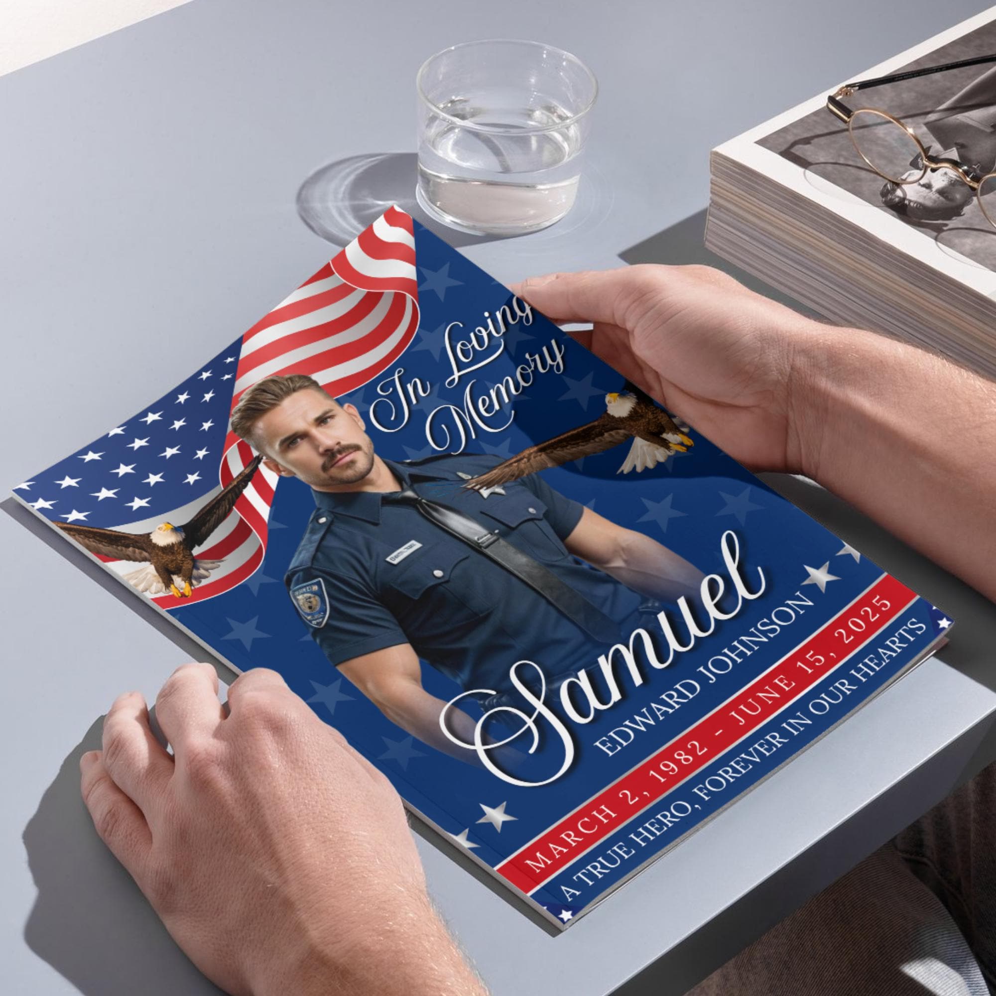 08 Pages Military Funeral Program Template, Bi-Fold Funeral Program, Obituary Celebration Of Life Program, Digital Download - Editable Memorial Canva Template