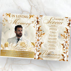 08 Pages White Funeral Program Template, Bi-Fold Funeral Program, Obituary Celebration Of Life Program, Digital Download - Editable Memorial Canva Template