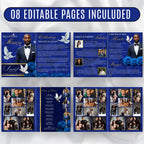 08 Pages Blue Funeral Program Template, Bi-Fold Funeral Program, Obituary Celebration Of Life Program, Digital Download - Editable Memorial Canva Template
