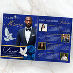 08 Pages Blue Funeral Program Template, Bi-Fold Funeral Program, Obituary Celebration Of Life Program, Digital Download - Editable Memorial Canva Template