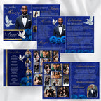 08 Pages Blue Funeral Program Template, Bi-Fold Funeral Program, Obituary Celebration Of Life Program, Digital Download - Editable Memorial Canva Template