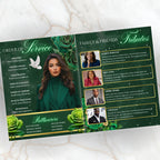 08 Pages Green Funeral Program Template, Bi-Fold Funeral Program, Obituary Celebration Of Life Program, Digital Download - Editable Memorial Canva Template