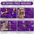 08 Pages Purple Funeral Program Template, Bi-Fold Funeral Program, Obituary Celebration Of Life Program, Digital Download - Editable Memorial Canva Template