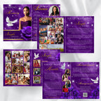 08 Pages Purple Funeral Program Template, Bi-Fold Funeral Program, Obituary Celebration Of Life Program, Digital Download - Editable Memorial Canva Template