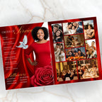 08 Pages Red Funeral Program Template, Bi-Fold Funeral Program, Obituary Celebration Of Life Program, Digital Download - Editable Memorial Canva Template