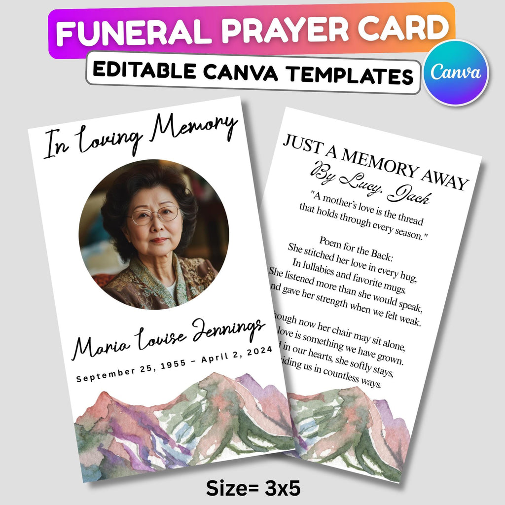 In Loving Memory Funeral Prayer Card Canva Editable Template, In Loving Memory Template, Memorial Prayer Card, Printable Funeral Remembrance - Editable Memorial Canva Template