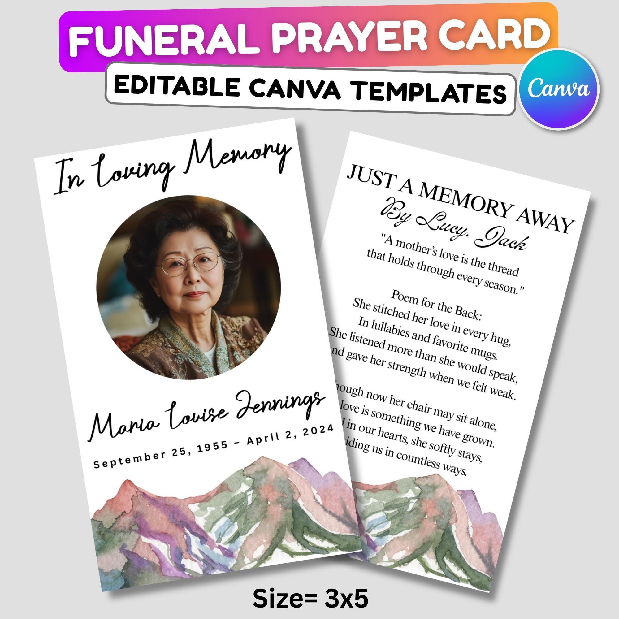 In Loving Memory Funeral Prayer Card Canva Editable Template, In Loving Memory Template, Memorial Prayer Card, Printable Funeral Remembrance - Editable Memorial Canva Template