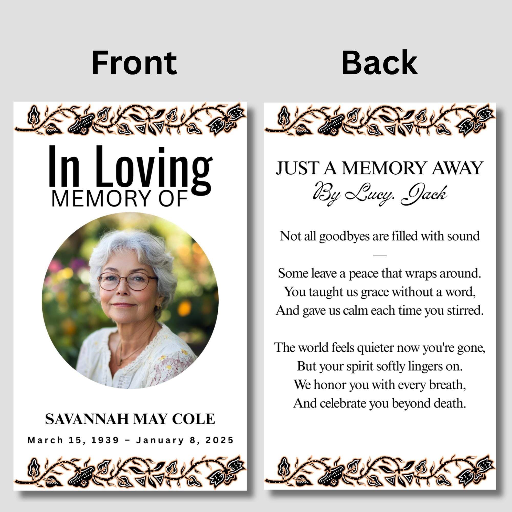 In Loving Memory Funeral Card Canva Editable Template, In Loving Memory Template, Memorial Prayer Card - Editable Memorial Canva Template