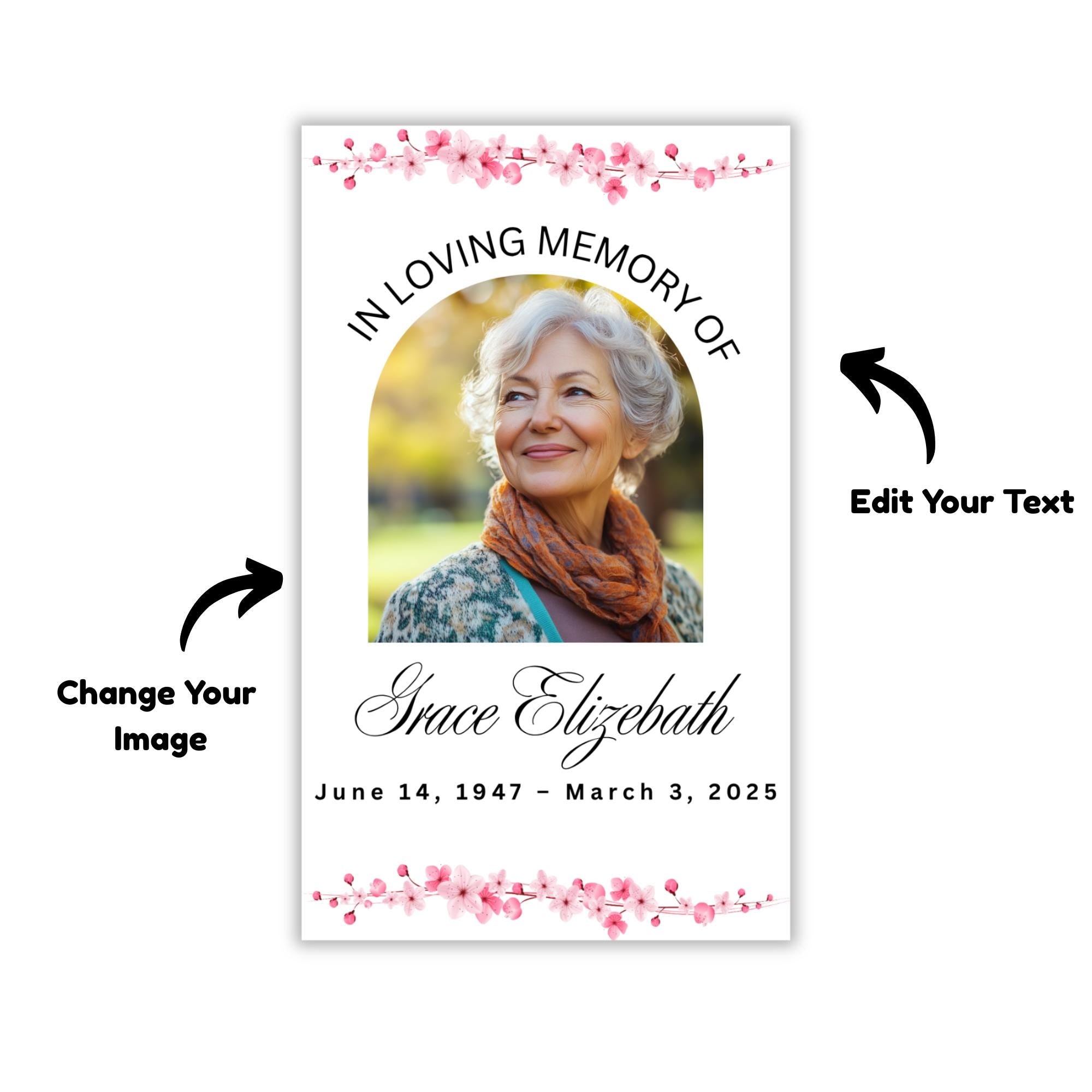 In Loving Memory Funeral Card Canva Editable Template, In Loving Memory Template, Memorial Prayer Card - Editable Memorial Canva Template