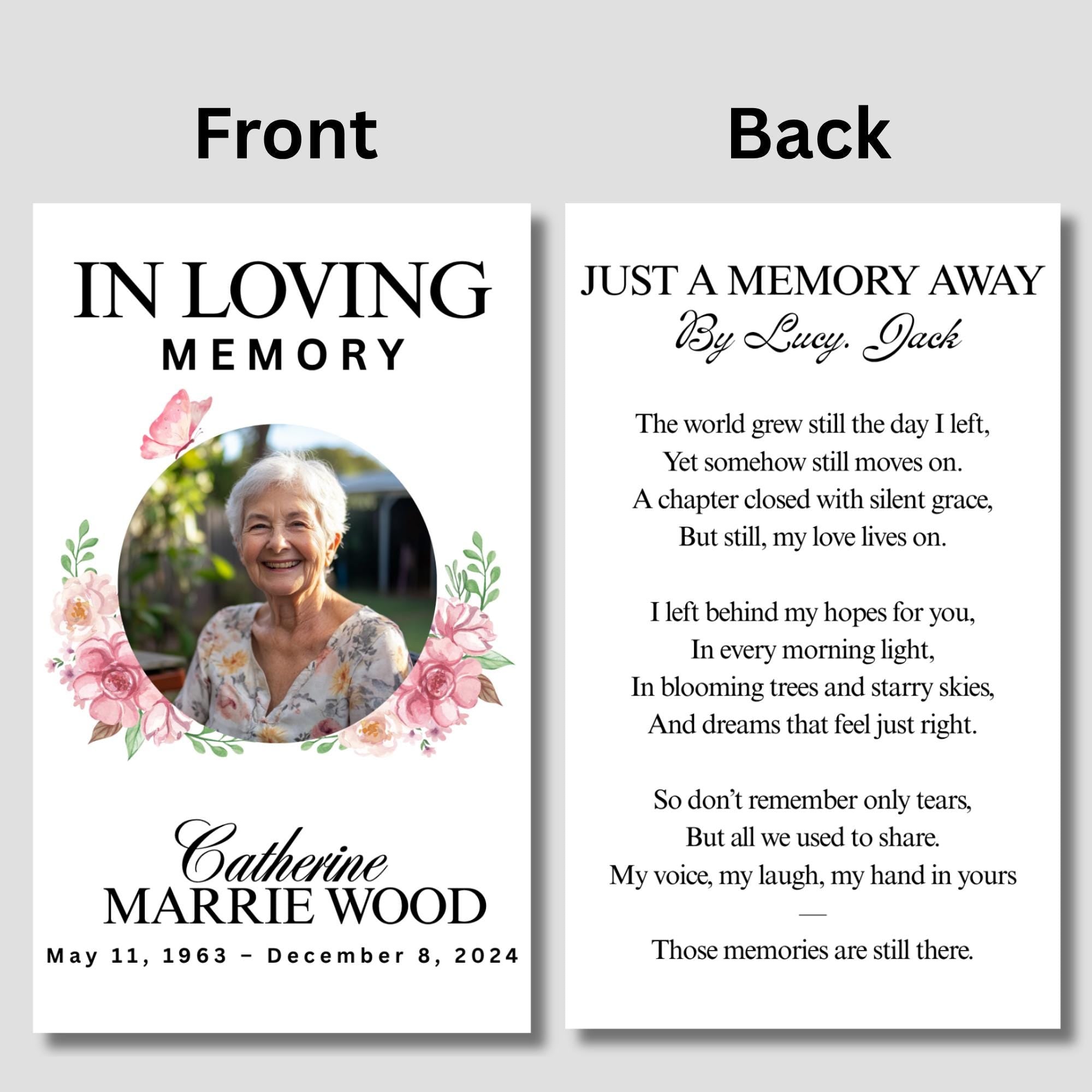 In Loving Memory Funeral Card Canva Editable Template, In Loving Memory Template, Memorial Prayer Card, Digital Download - Editable Memorial Canva Template