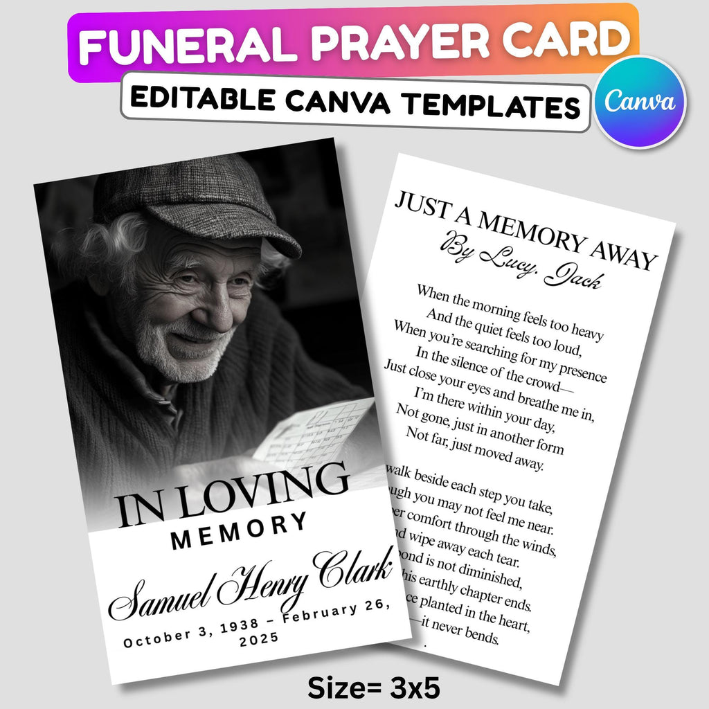 In Loving Memory Funeral Card Canva Editable Template, In Loving Memory Template, Memorial Prayer Card, Digital Download - Editable Memorial Canva Template