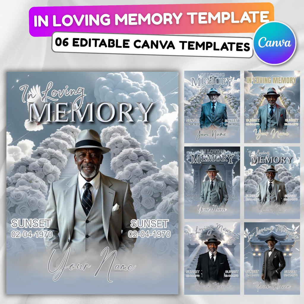 06 Grey In Loving Memory Canva Editable Templates, Memorial Canva Template, In Loving Memory Templates, Funeral & Celebration of Life - Editable Memorial Canva Template