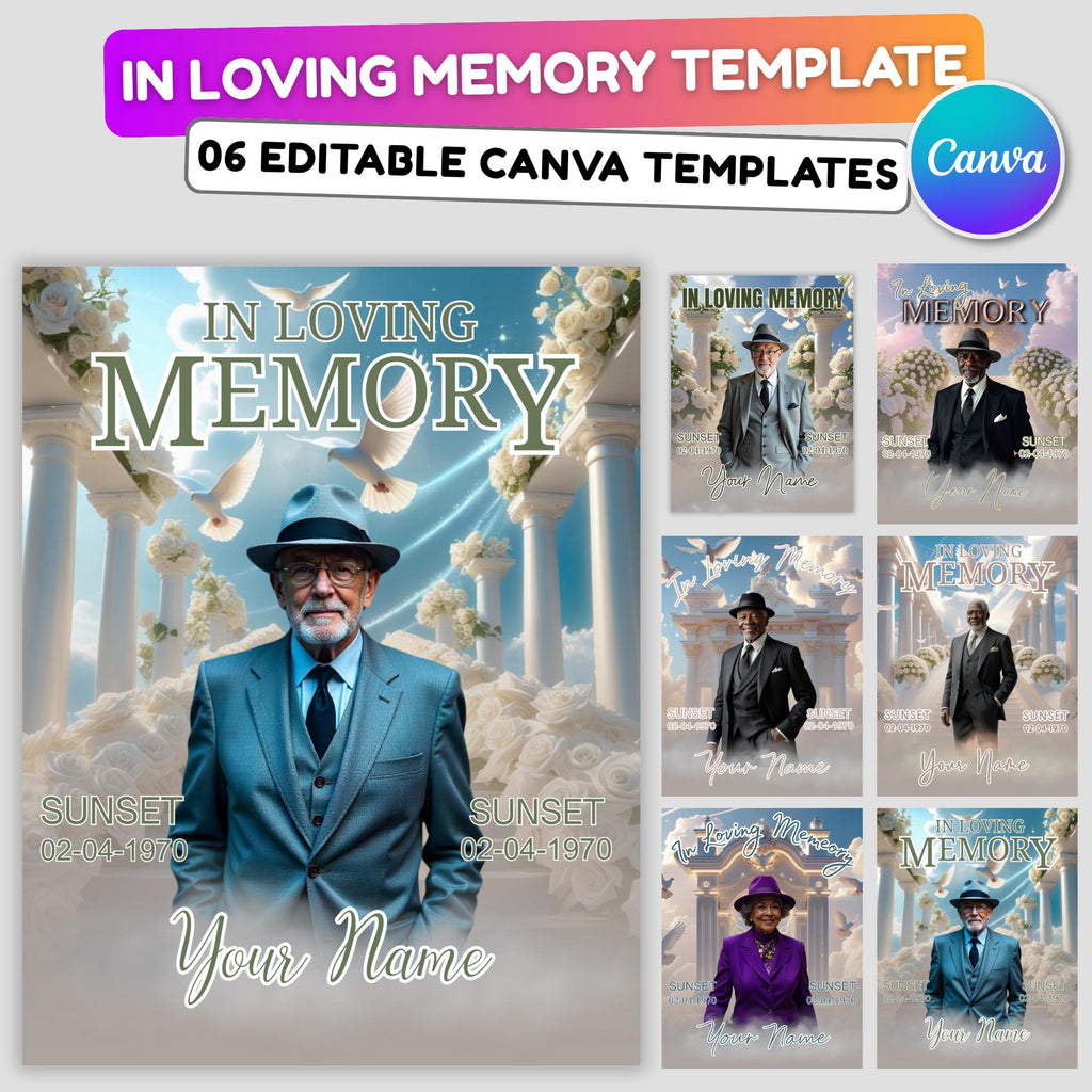 06 Pearl White In Loving Memory Canva Editable Templates, Memorial Canva Template, In Loving Memory Templates, Funeral & Celebration of Life - Editable Memorial Canva Template