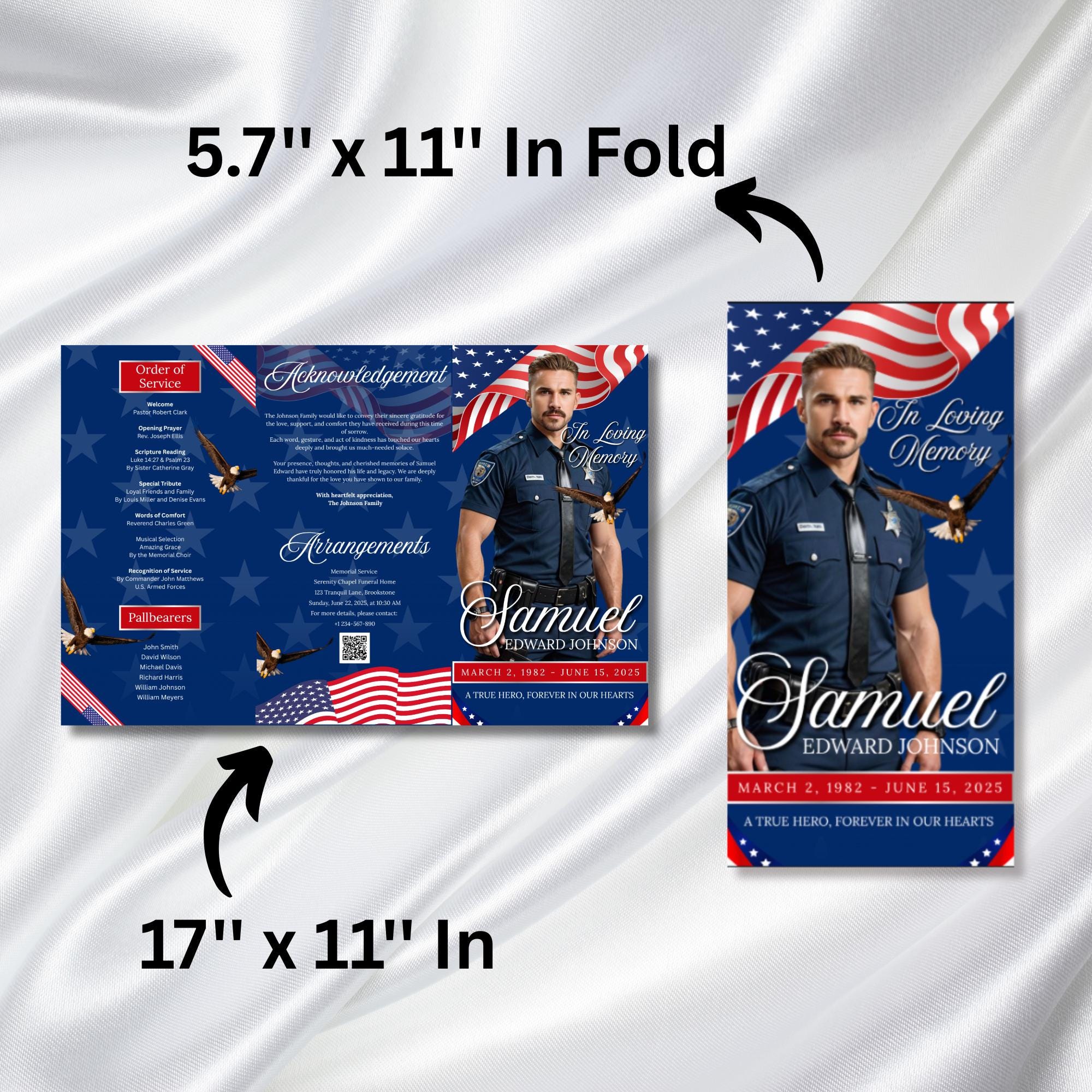 Military Veteran Funeral Program Template, Tri-Fold Funeral Program, Obituary Celebration Of Life Program, Canva Template, Digital Download - Editable Memorial Canva Template