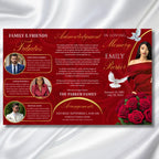 Tri-Fold Red Funeral Program, Celebration of Life Obituary Program, Memorial Program, In Loving Memory, Editable Canva Funeral Templates - Editable Memorial Canva Template