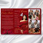 Tri-Fold Red Funeral Program, Celebration of Life Obituary Program, Memorial Program, In Loving Memory, Editable Canva Funeral Templates - Editable Memorial Canva Template