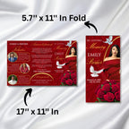 Tri-Fold Red Funeral Program, Celebration of Life Obituary Program, Memorial Program, In Loving Memory, Editable Canva Funeral Templates - Editable Memorial Canva Template