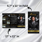 Black & Gold Funeral Program Template, Tri-Fold(17x11) Funeral Program, Obituary Celebration Of Life Program, In Loving Memory Templates - Editable Memorial Canva Template