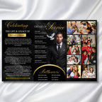 Black & Gold Funeral Program Template, Tri-Fold(17x11) Funeral Program, Obituary Celebration Of Life Program, In Loving Memory Templates - Editable Memorial Canva Template