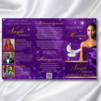 Purple & Gold Funeral Program Template, Tri-Fold(17x11) Funeral Program, Obituary Celebration Of Life Program, In Loving Memory Templates - Editable Memorial Canva Template