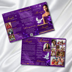 Purple & Gold Funeral Program Template, Tri-Fold(17x11) Funeral Program, Obituary Celebration Of Life Program, In Loving Memory Templates - Editable Memorial Canva Template
