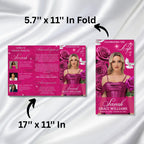 Pink Funeral Program Editable Template, Tri-Fold(17x11) Funeral Program, Obituary Celebration Of Life Program, In Loving Memory Templates - Editable Memorial Canva Template