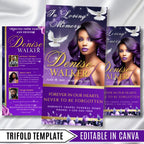 Blue & Gold Funeral Program Template, Tri-Fold(17x11) Funeral Program, Obituary Celebration Of Life Program, In Loving Memory Templates - Editable Memorial Canva Template