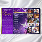 Blue & Gold Funeral Program Template, Tri-Fold(17x11) Funeral Program, Obituary Celebration Of Life Program, In Loving Memory Templates - Editable Memorial Canva Template