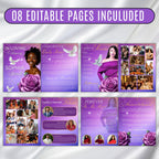08 Pages Purple Funeral Program Template, Bi-Fold Funeral Program, Obituary Celebration Of Life Program, Digital Download - Editable Memorial Canva Template