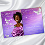 08 Pages Purple Funeral Program Template, Bi-Fold Funeral Program, Obituary Celebration Of Life Program, Digital Download - Editable Memorial Canva Template