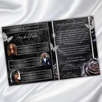 08 Pages Black Roses Funeral Program Template, Bi-Fold Funeral Program, In Loving Memory, Obituary Celebration Of Life Program - Editable Memorial Canva Template