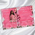 08 Pages Pink Roses Funeral Program Template, Bi-Fold Funeral Program, In Loving Memory, Obituary Celebration Of Life Program - Editable Memorial Canva Template