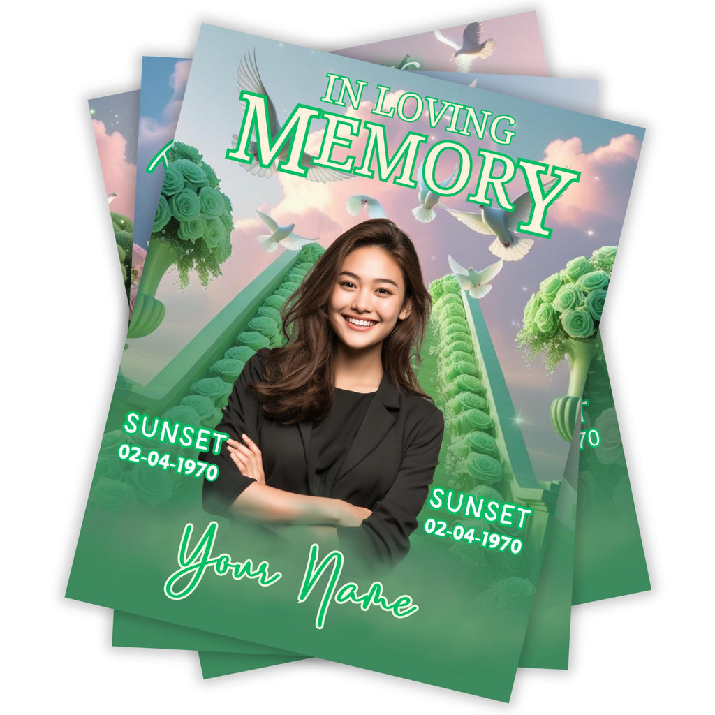 06 Soft Green In Loving Memory Canva Editable Templates, Memorial Canva Template, In Loving Memory Templates, Funeral & Celebration of Life - Editable Memorial Canva Template