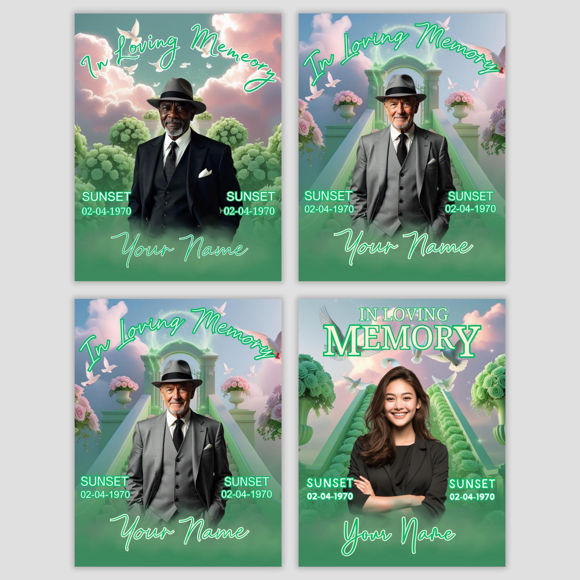 06 Soft Green In Loving Memory Canva Editable Templates, Memorial Canva Template, In Loving Memory Templates, Funeral & Celebration of Life - Editable Memorial Canva Template