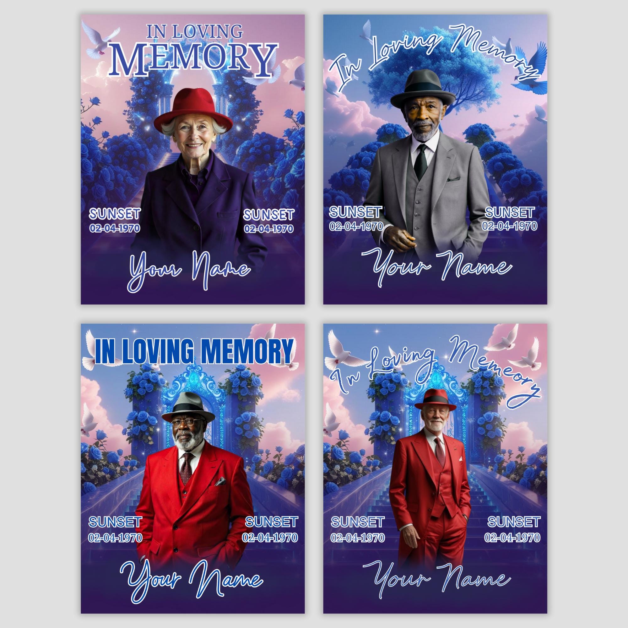 06 Blue In Loving Memory Canva Editable Templates, Memorial Canva Template, In Loving Memory Templates, Funeral & Celebration of Life - Editable Memorial Canva Template