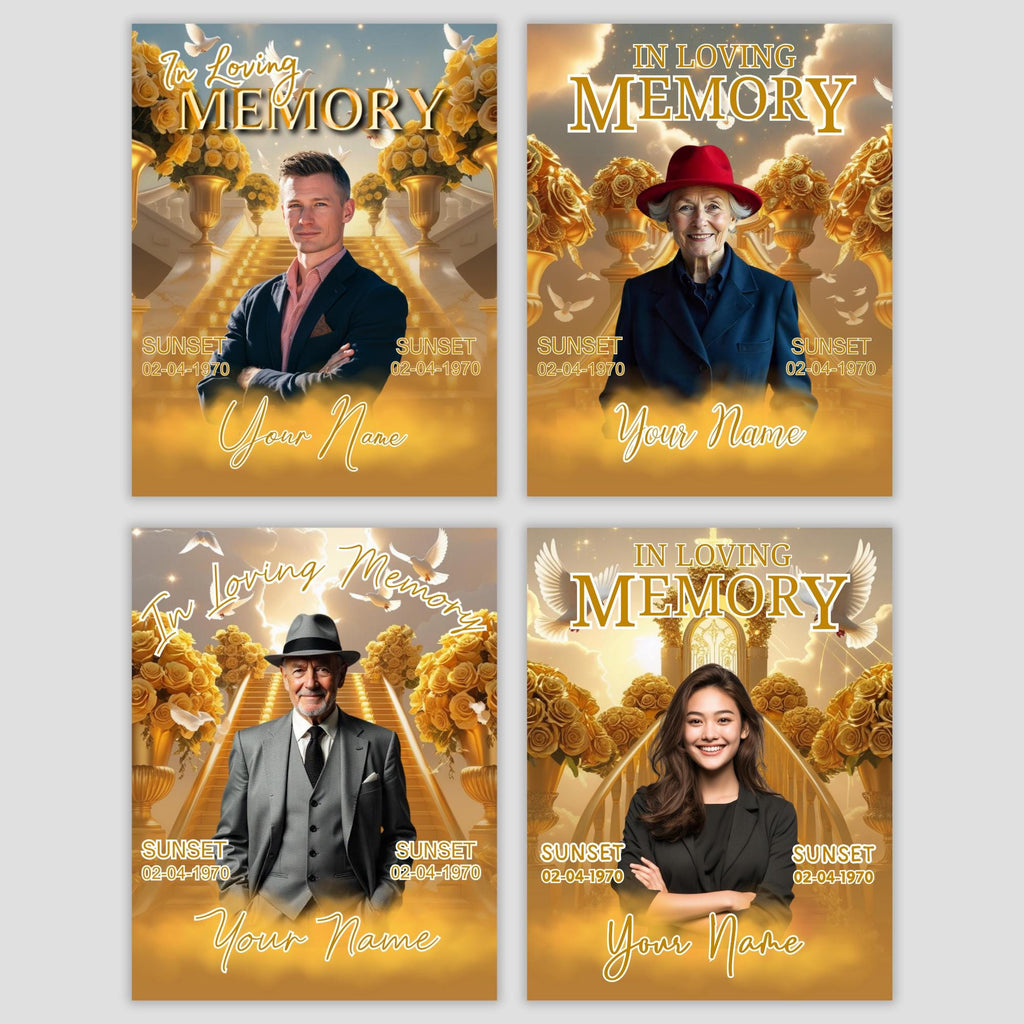 06 Golden In Loving Memory Canva Editable Templates, Memorial Canva Template, In Loving Memory Templates, Funeral & Celebration of Life - Editable Memorial Canva Template