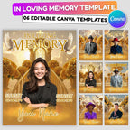 06 Golden In Loving Memory Canva Editable Templates, Memorial Canva Template, In Loving Memory Templates, Funeral & Celebration of Life - Editable Memorial Canva Template