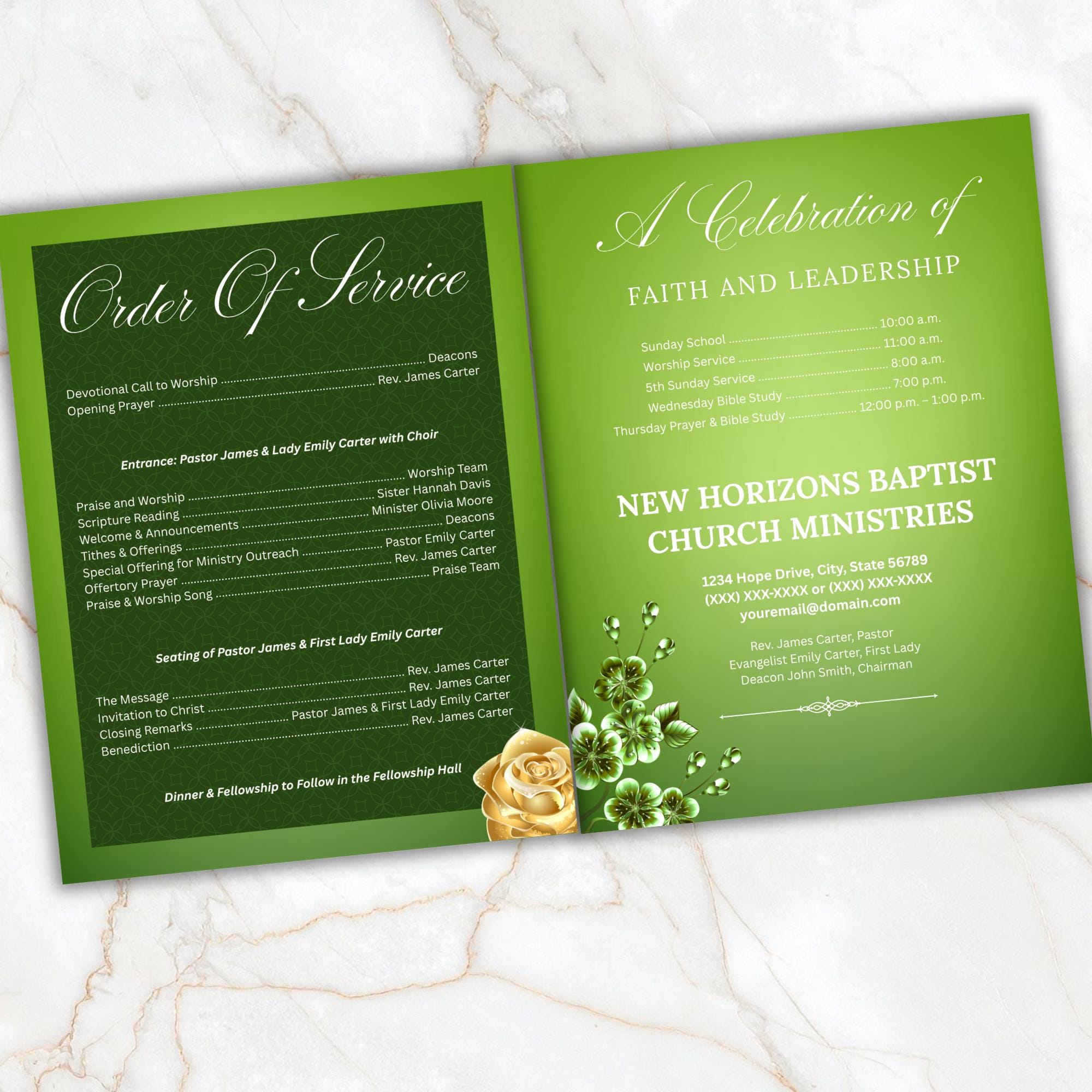 Light Green Church Anniversary Program Template, Editable Bifold 8.5x11” Design, Church Appreciation Program,Anniversary & Faith Celebration - Editable Memorial Canva Template