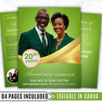 Light Green Church Anniversary Program Template, Editable Bifold 8.5x11” Design, Church Appreciation Program,Anniversary & Faith Celebration - Editable Memorial Canva Template