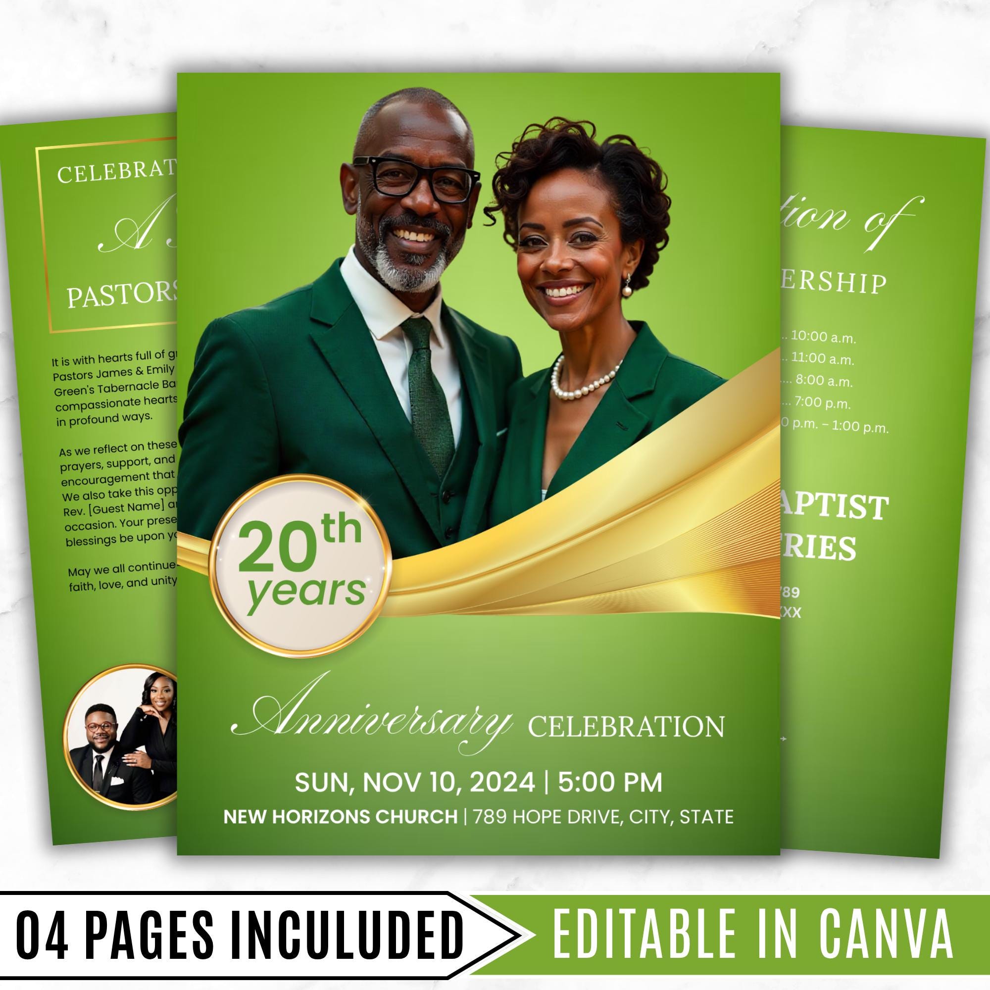 Light Green Church Anniversary Program Template, Editable Bifold 8.5x11” Design, Church Appreciation Program,Anniversary & Faith Celebration - Editable Memorial Canva Template