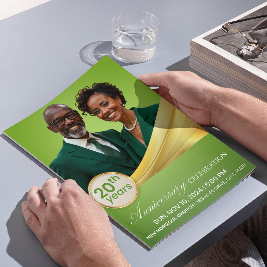 Light Green Church Anniversary Program Template, Editable Bifold 8.5x11” Design, Church Appreciation Program,Anniversary & Faith Celebration - Editable Memorial Canva Template