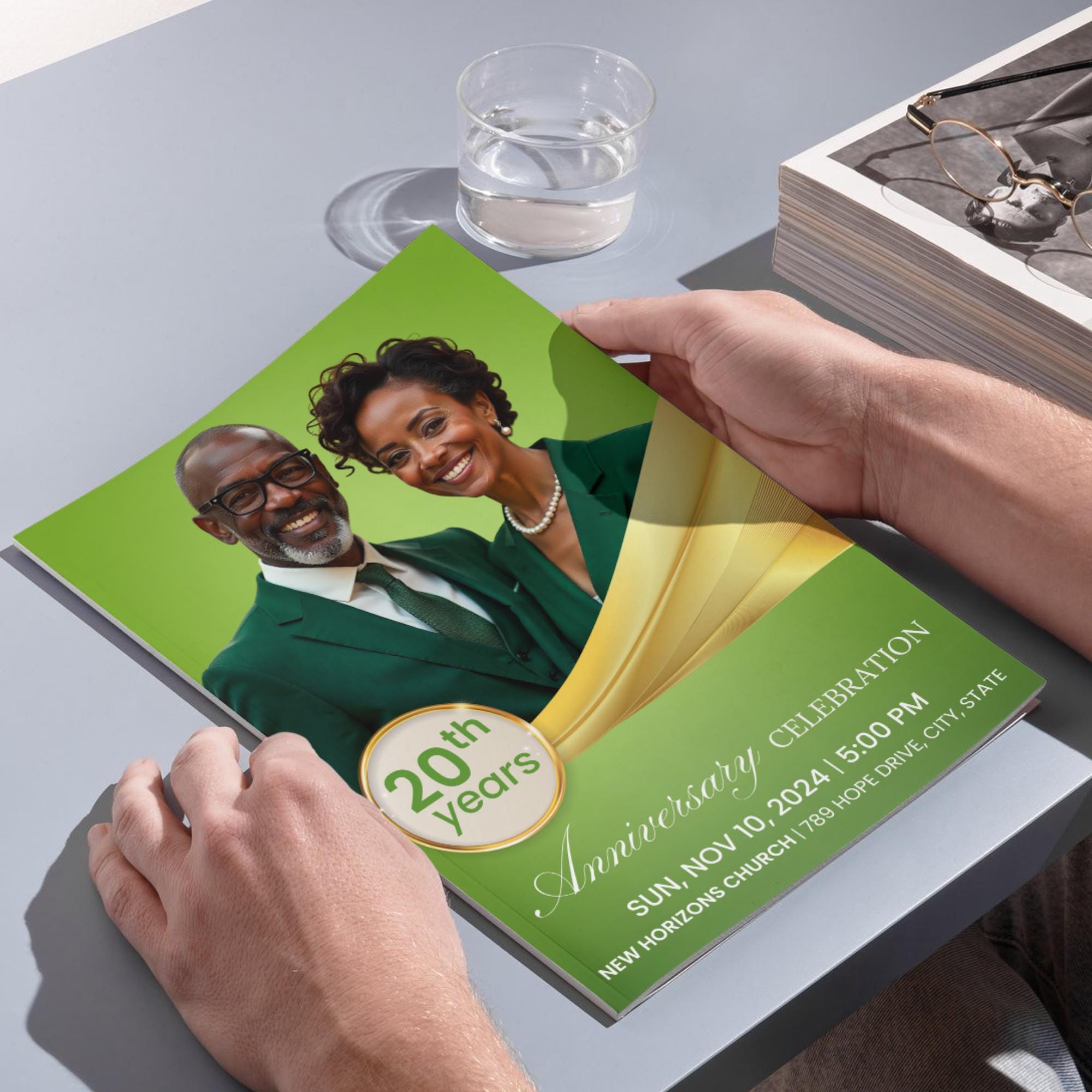 Light Green Church Anniversary Program Template, Editable Bifold 8.5x11” Design, Church Appreciation Program,Anniversary & Faith Celebration - Editable Memorial Canva Template
